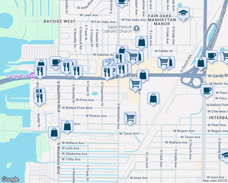 map of restaurants, bars, coffee shops, grocery stores, and more near 4409 West Price Avenue in Tampa