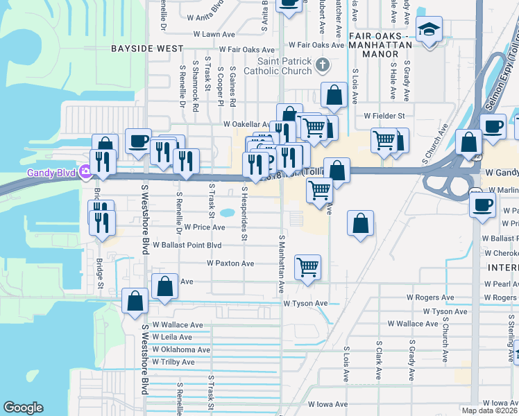map of restaurants, bars, coffee shops, grocery stores, and more near 4409 West Price Avenue in Tampa