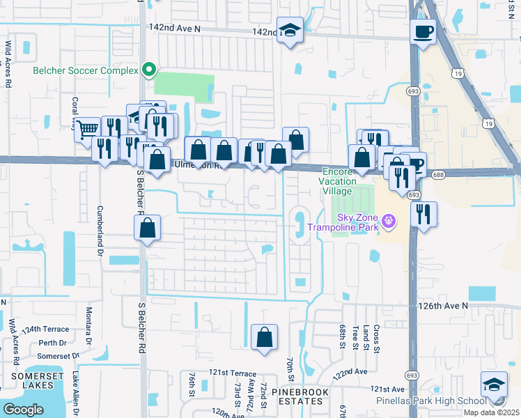 map of restaurants, bars, coffee shops, grocery stores, and more near 113 1st Street in Largo