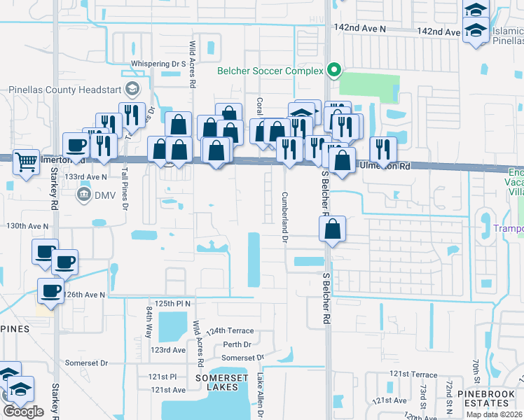 map of restaurants, bars, coffee shops, grocery stores, and more near 13048 Thoroughbred Loop in Largo