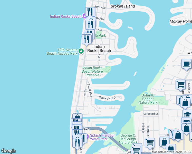 map of restaurants, bars, coffee shops, grocery stores, and more near 816 Hidden Harbour Drive in Indian Rocks Beach