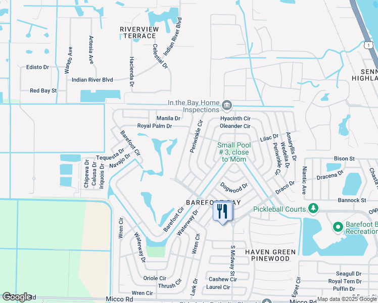 map of restaurants, bars, coffee shops, grocery stores, and more near 916 Periwinkle Circle in Micco