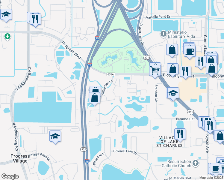 map of restaurants, bars, coffee shops, grocery stores, and more near 6123 Olivedale Drive in Riverview