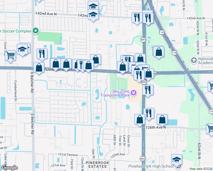 map of restaurants, bars, coffee shops, grocery stores, and more near in Largo