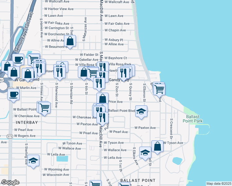 map of restaurants, bars, coffee shops, grocery stores, and more near 3007 West Marlin Avenue in Tampa