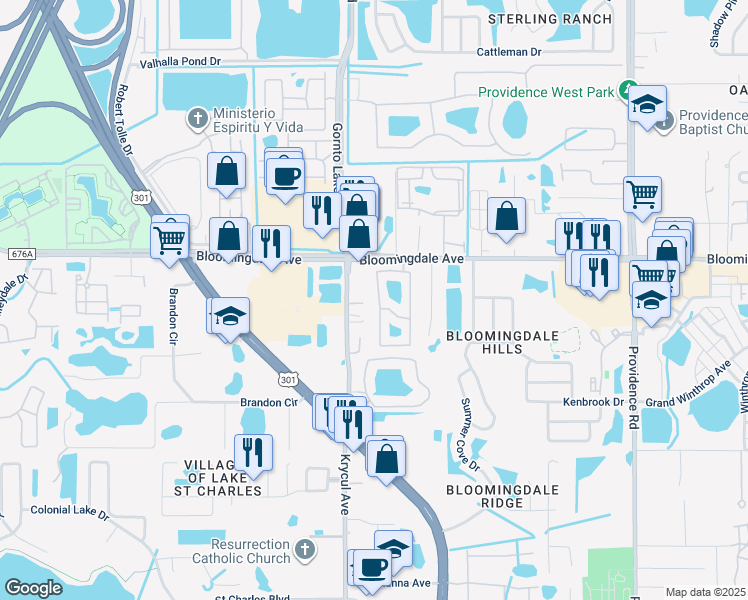 map of restaurants, bars, coffee shops, grocery stores, and more near 6139 Osprey Lake Circle in Riverview