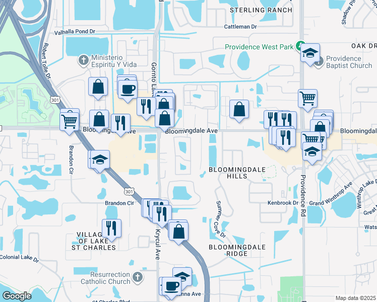 map of restaurants, bars, coffee shops, grocery stores, and more near 6124 Osprey Lake Circle in Riverview