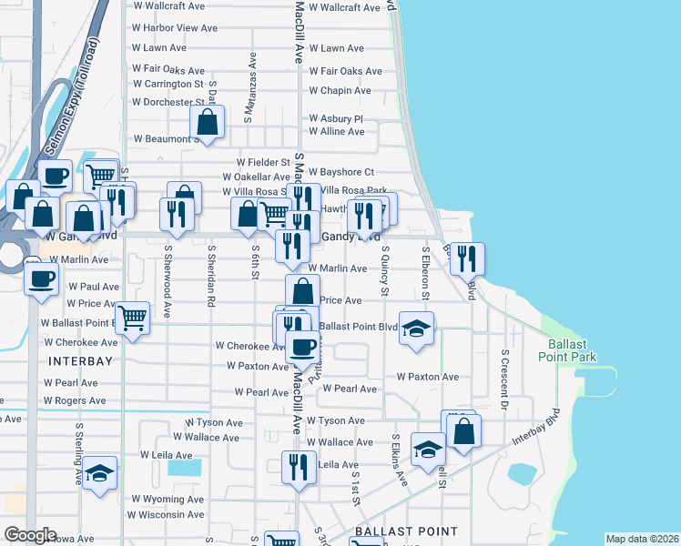 map of restaurants, bars, coffee shops, grocery stores, and more near 3007 W Marlin Ave in Tampa