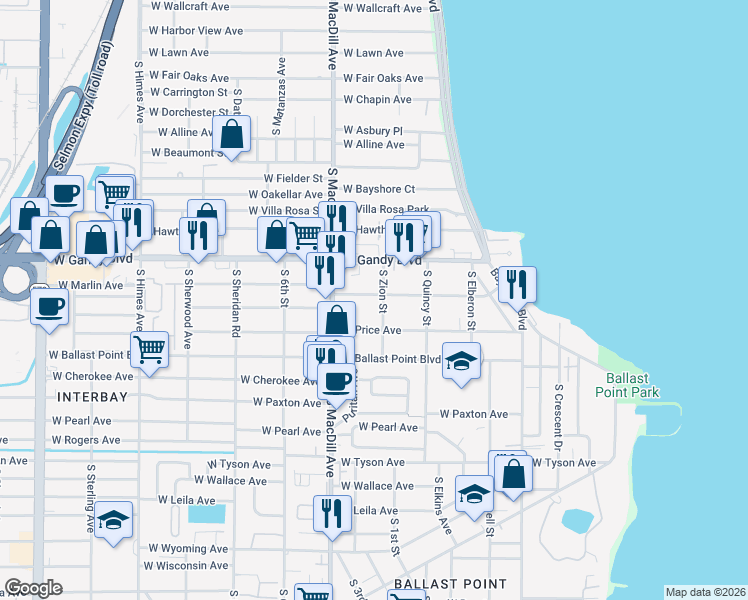 map of restaurants, bars, coffee shops, grocery stores, and more near 3007 West Marlin Avenue in Tampa