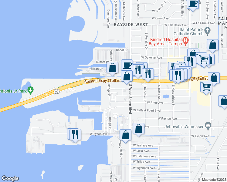 map of restaurants, bars, coffee shops, grocery stores, and more near 4859 West McElroy Avenue in Tampa