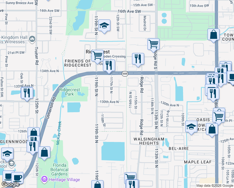 map of restaurants, bars, coffee shops, grocery stores, and more near 13185 117th Street North in Largo