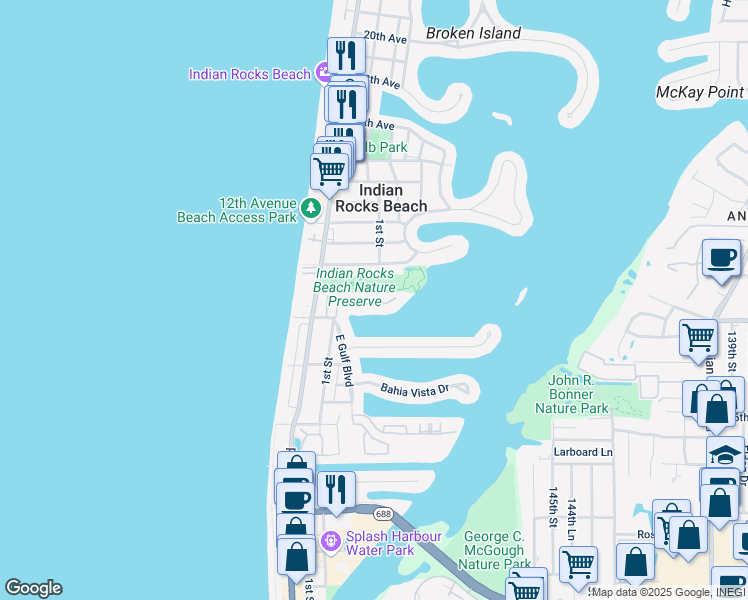 map of restaurants, bars, coffee shops, grocery stores, and more near 802 Hidden Harbour Drive in Indian Rocks Beach
