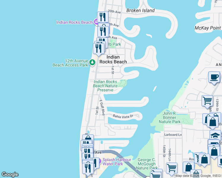 map of restaurants, bars, coffee shops, grocery stores, and more near 802 Hidden Harbour Drive in Indian Rocks Beach