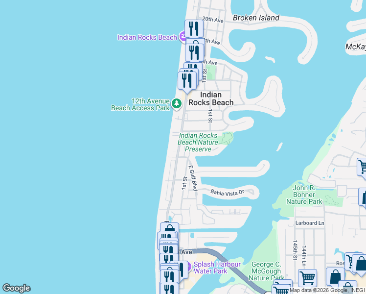 map of restaurants, bars, coffee shops, grocery stores, and more near 940 Gulf Boulevard in Indian Rocks Beach