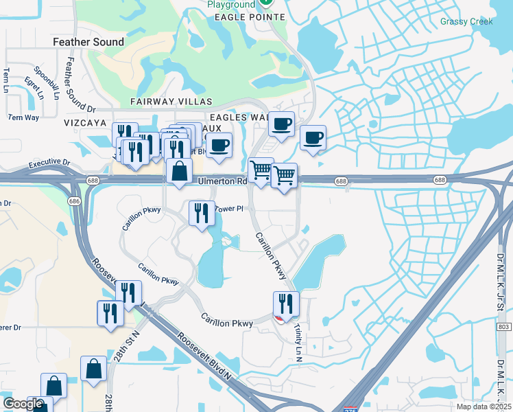 map of restaurants, bars, coffee shops, grocery stores, and more near 100 Main Street North in St. Petersburg