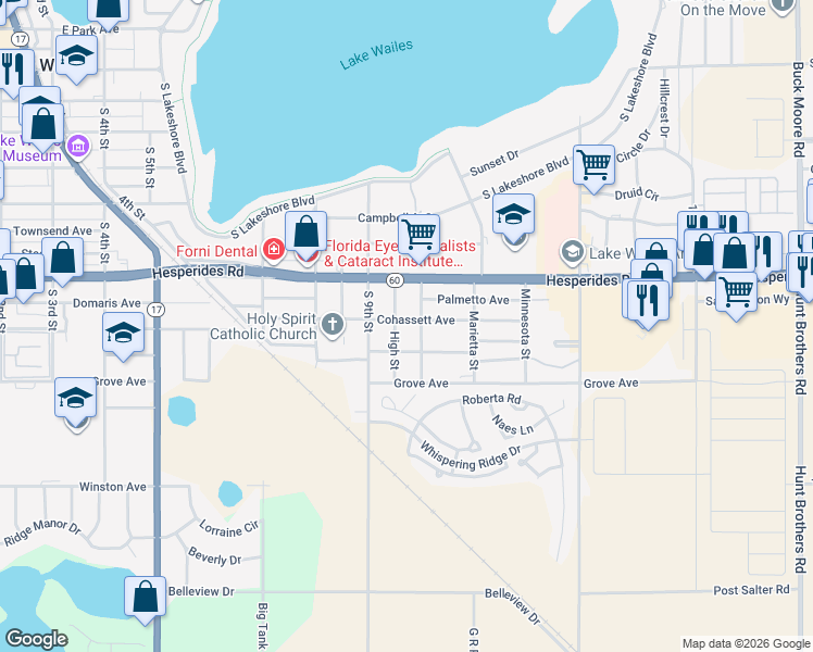 map of restaurants, bars, coffee shops, grocery stores, and more near 920 Cohassett Avenue in Lake Wales