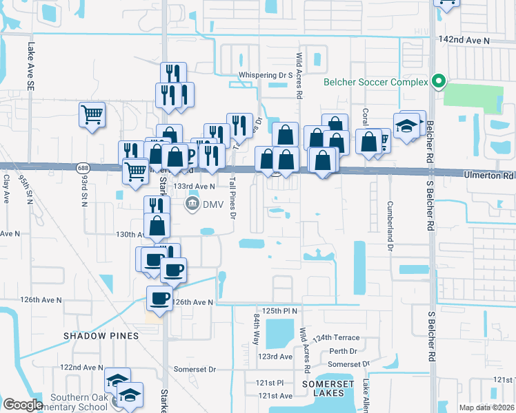 map of restaurants, bars, coffee shops, grocery stores, and more near 8500 Ulmerton Road in Largo