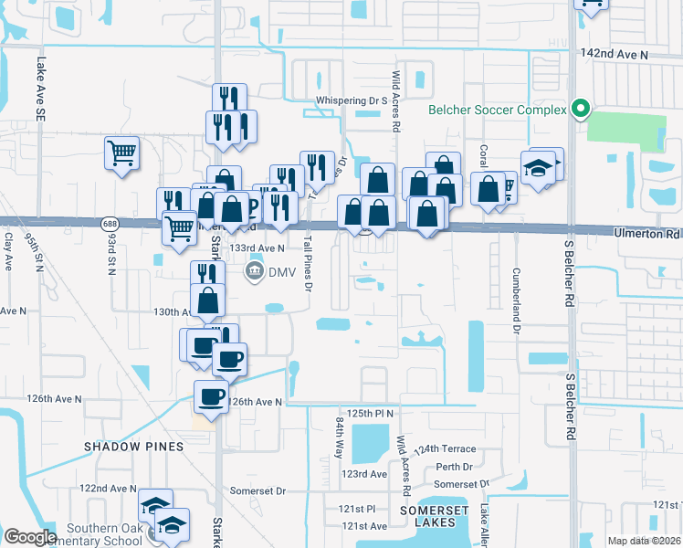 map of restaurants, bars, coffee shops, grocery stores, and more near 8500 Ulmerton Road in Largo