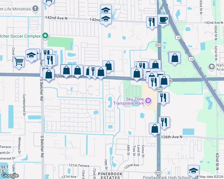 map of restaurants, bars, coffee shops, grocery stores, and more near 7081 Opal Drive in Largo