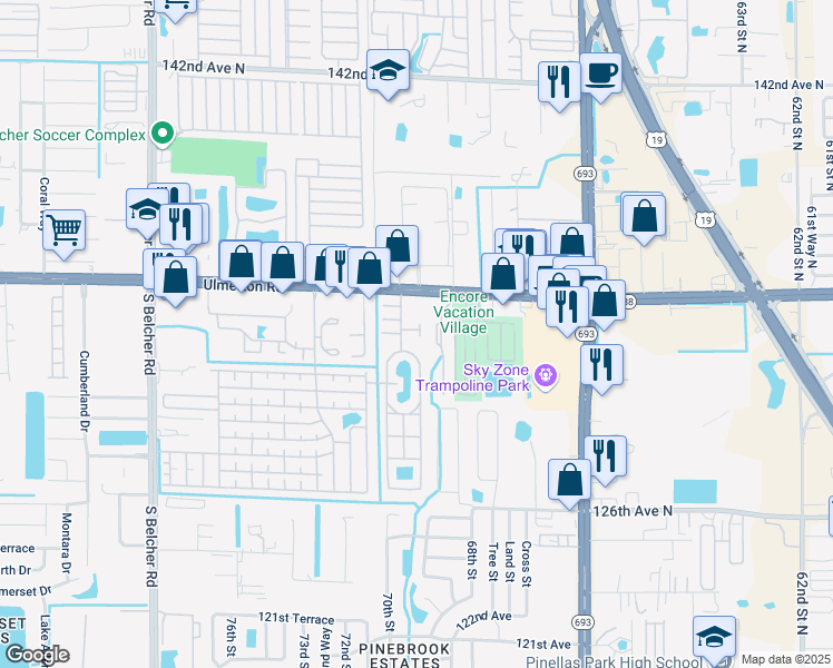 map of restaurants, bars, coffee shops, grocery stores, and more near 7041 Opal Drive in Largo