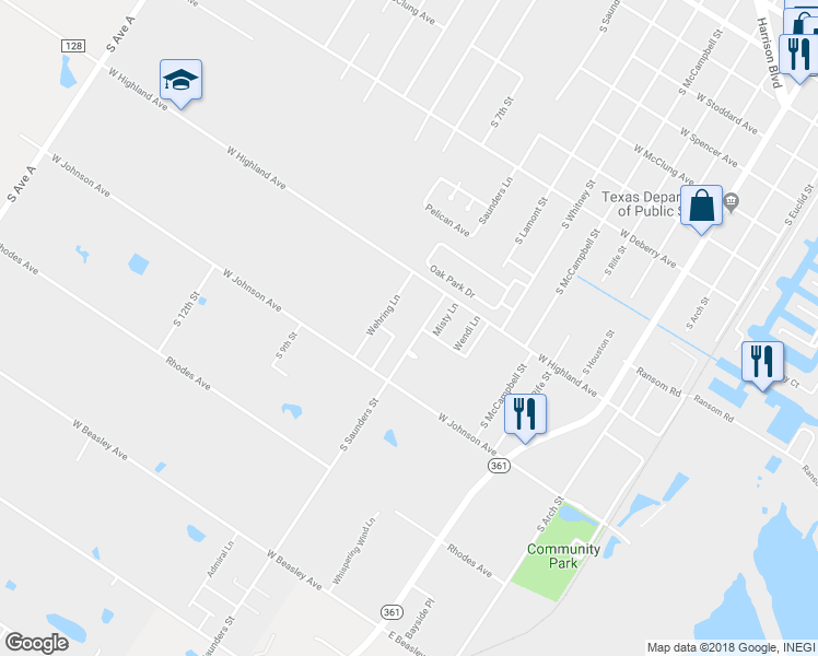 map of restaurants, bars, coffee shops, grocery stores, and more near 1410 South Saunders Street in Aransas Pass