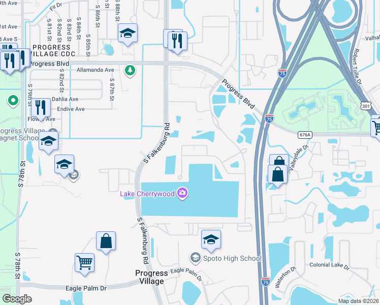 map of restaurants, bars, coffee shops, grocery stores, and more near 9012 Mountain Magnolia Drive in Riverview