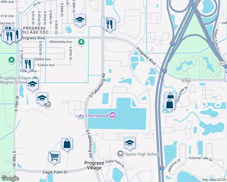 map of restaurants, bars, coffee shops, grocery stores, and more near 9012 Mountain Magnolia Drive in Riverview