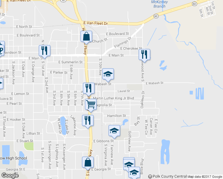 map of restaurants, bars, coffee shops, grocery stores, and more near 1770 Laurel St in Bartow