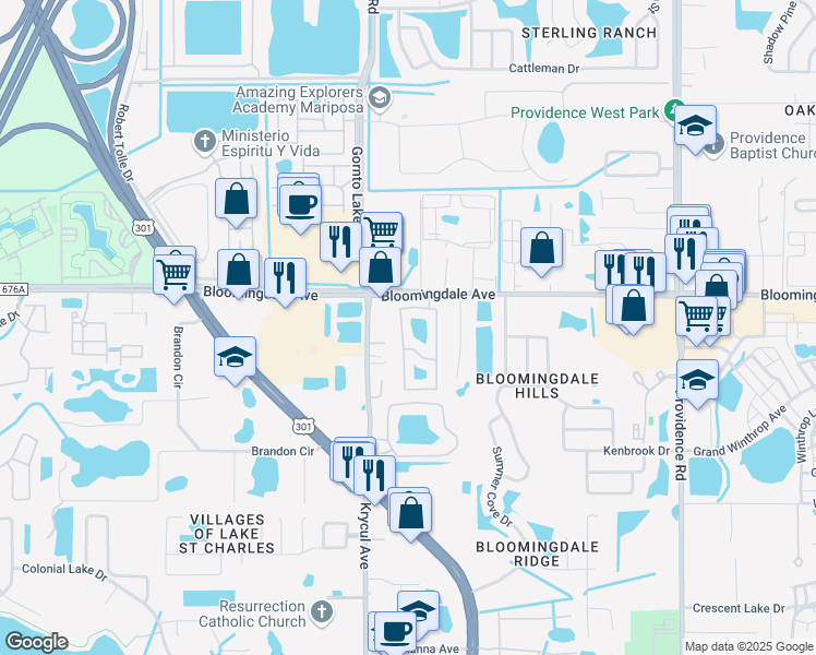 map of restaurants, bars, coffee shops, grocery stores, and more near 6124 Osprey Lake Circle in Riverview