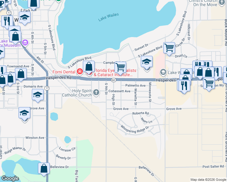 map of restaurants, bars, coffee shops, grocery stores, and more near 921 Cohassett Avenue in Lake Wales