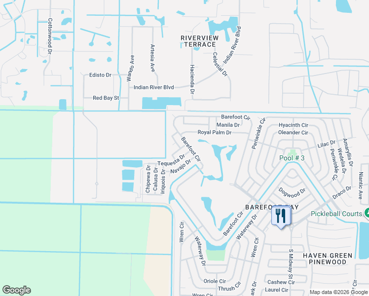 map of restaurants, bars, coffee shops, grocery stores, and more near 1102 Pocatella Drive in Sebastian