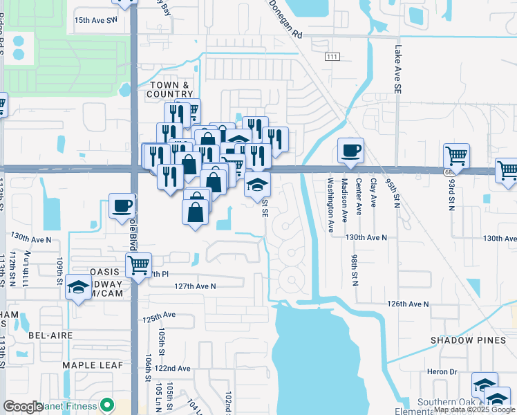 map of restaurants, bars, coffee shops, grocery stores, and more near 13010 101st Street Southeast in Largo