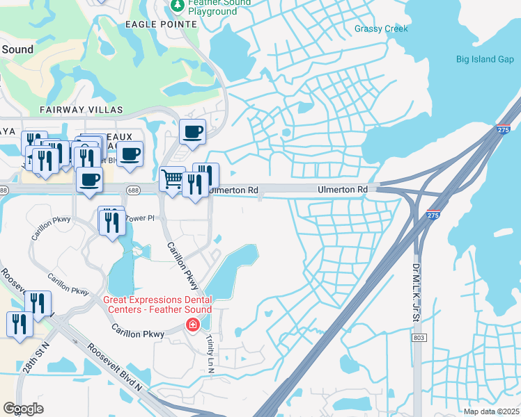map of restaurants, bars, coffee shops, grocery stores, and more near 140 Fountain Parkway North in St. Petersburg