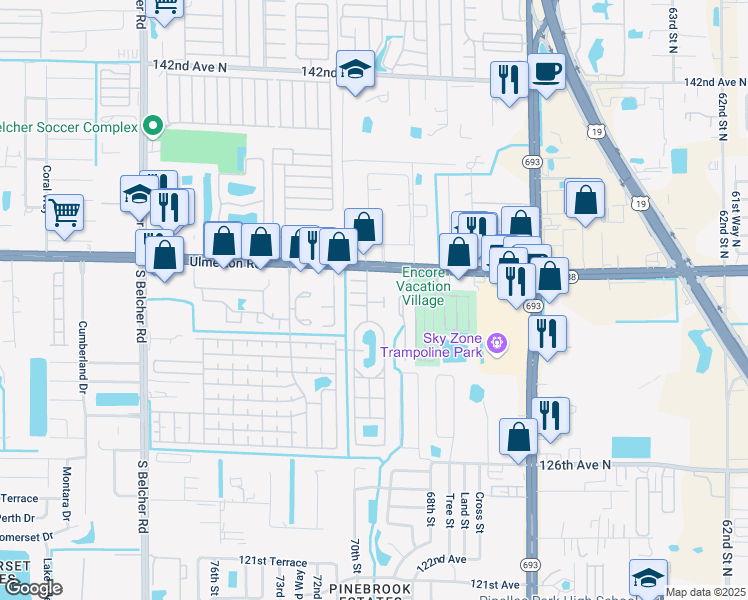 map of restaurants, bars, coffee shops, grocery stores, and more near 7041 Opal Drive in Largo