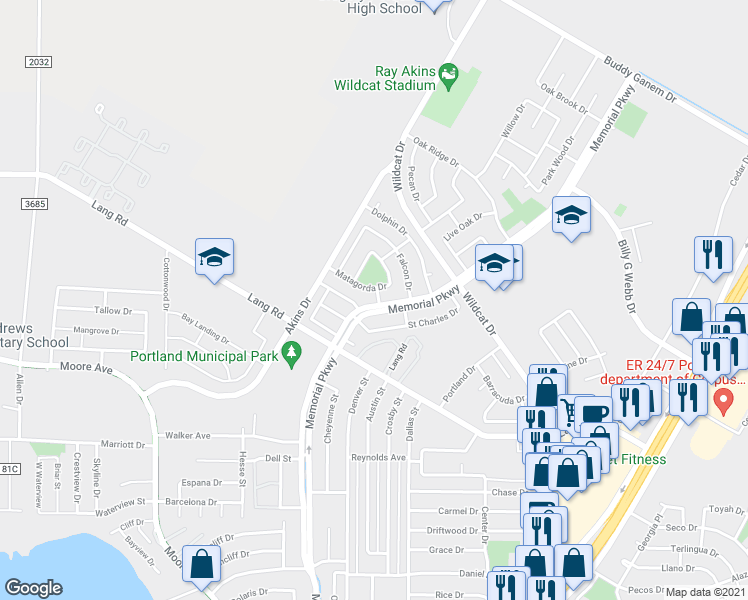 map of restaurants, bars, coffee shops, grocery stores, and more near 2005 Memorial Parkway in Portland
