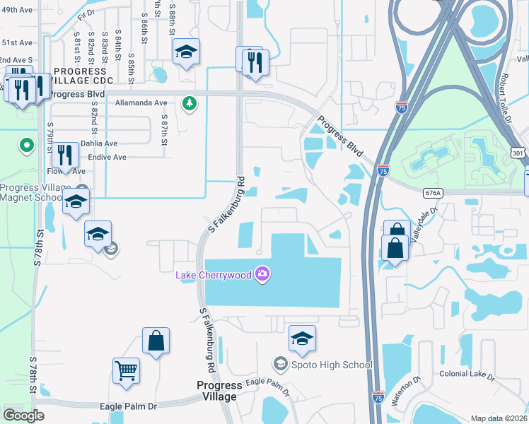 map of restaurants, bars, coffee shops, grocery stores, and more near 5948 Sweet Birch Drive in Riverview