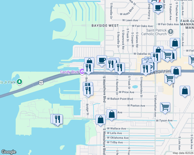 map of restaurants, bars, coffee shops, grocery stores, and more near 4859 West McElroy Avenue in Tampa