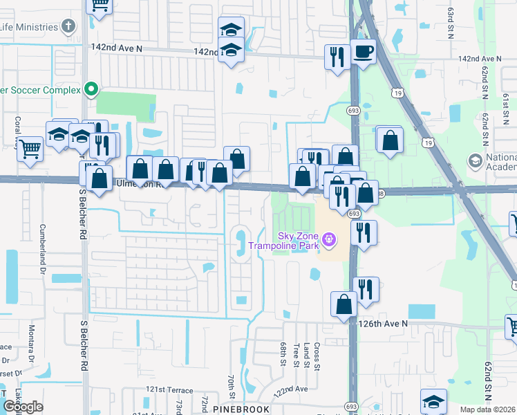 map of restaurants, bars, coffee shops, grocery stores, and more near 7041 Opal Drive in Largo