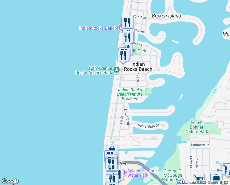 map of restaurants, bars, coffee shops, grocery stores, and more near 940 Gulf Boulevard in Indian Rocks Beach
