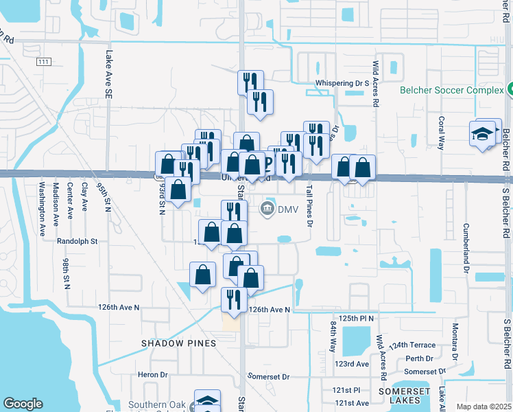 map of restaurants, bars, coffee shops, grocery stores, and more near 13191 Starkey Road in Largo