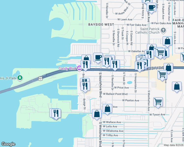 map of restaurants, bars, coffee shops, grocery stores, and more near 4813 West McElroy Avenue in Tampa