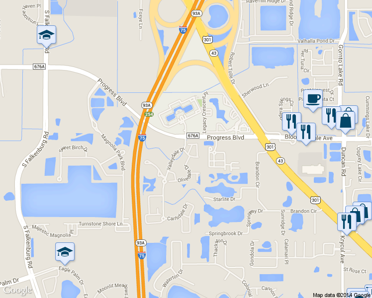 map of restaurants, bars, coffee shops, grocery stores, and more near 6104 Olivedale Drive in Riverview