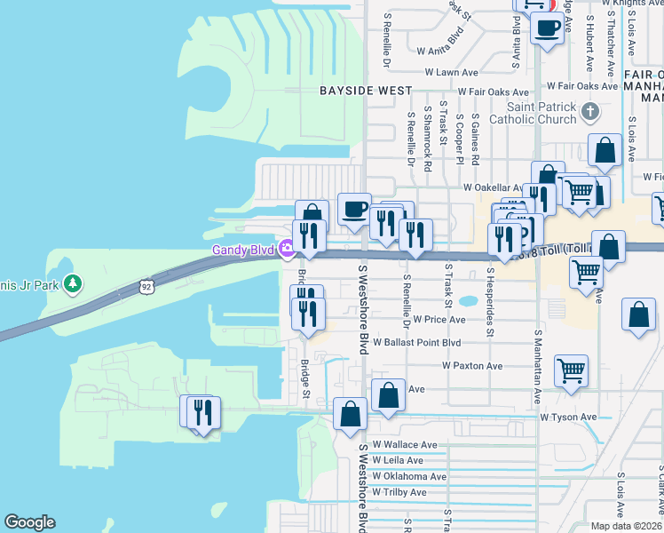 map of restaurants, bars, coffee shops, grocery stores, and more near 4859 West McElroy Avenue in Tampa
