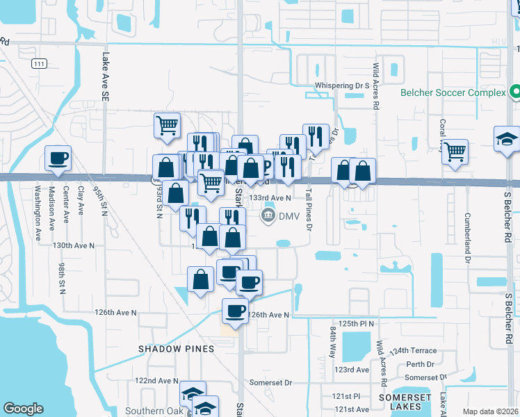 map of restaurants, bars, coffee shops, grocery stores, and more near 13191 Starkey Road in Largo