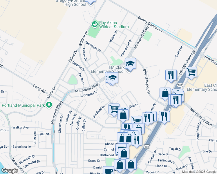 map of restaurants, bars, coffee shops, grocery stores, and more near 4200 Wildcat Drive in Portland