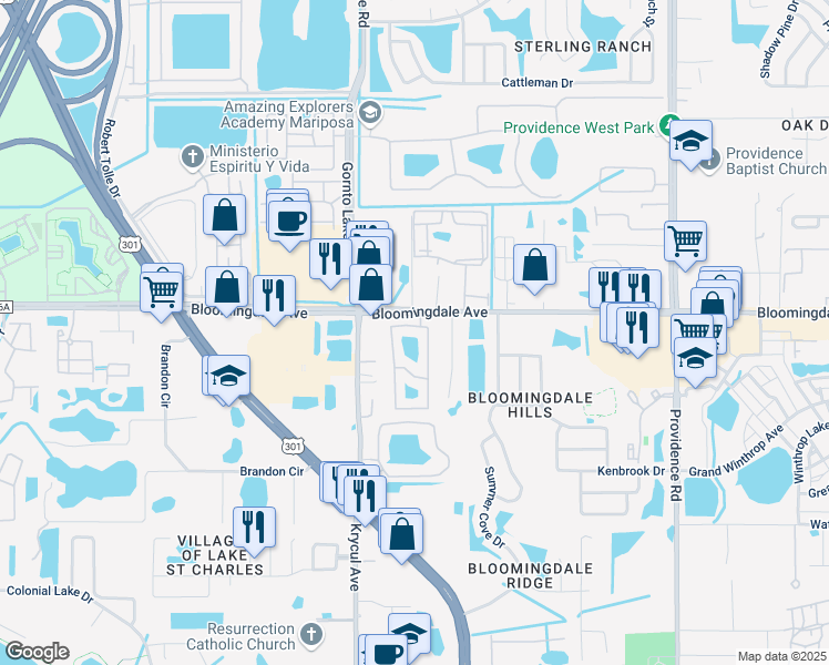 map of restaurants, bars, coffee shops, grocery stores, and more near 6124 Osprey Lake Circle in Riverview