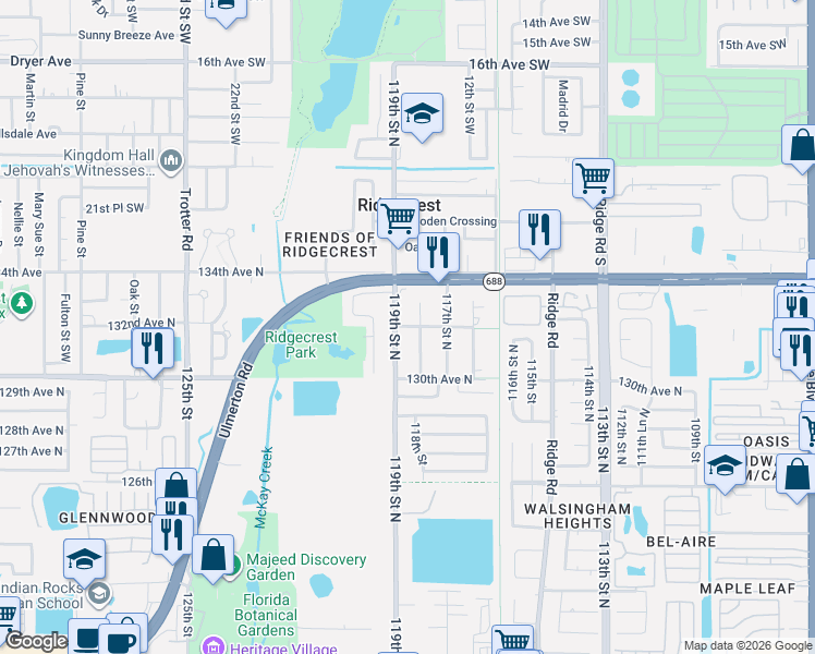 map of restaurants, bars, coffee shops, grocery stores, and more near 13148 118th Street in Largo