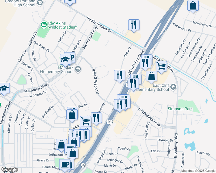 map of restaurants, bars, coffee shops, grocery stores, and more near 211 Cedar Drive in Portland