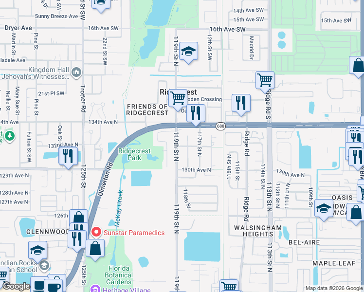 map of restaurants, bars, coffee shops, grocery stores, and more near 13148 118th Street in Largo