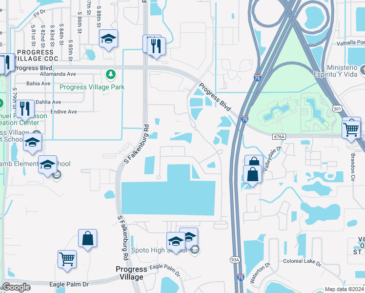 map of restaurants, bars, coffee shops, grocery stores, and more near 6024 Sweet Birch Drive in Riverview